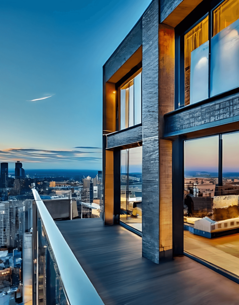 Apartment above city skyline