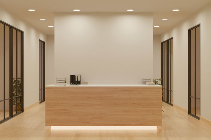 Beige commercial lobby and desk